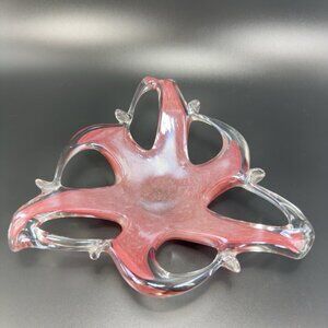 Vintage Italian Art Glass Decorative Modern Glass Dish Centerpiece Clear Mauve‎